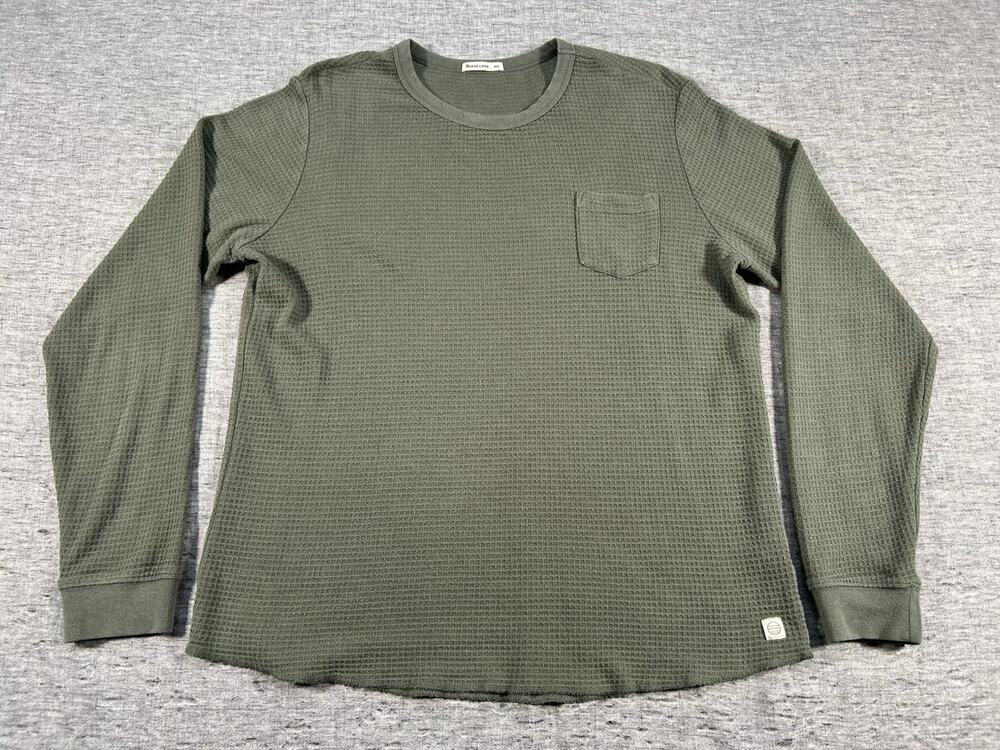 Marine Layer Waffle Thermal Shirt Mens Medium Large Green Long Sleeve Crewneck